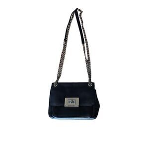 Michael Kors Flap Over Leather Shoulder Bag Turn Lock Chain Straps Black